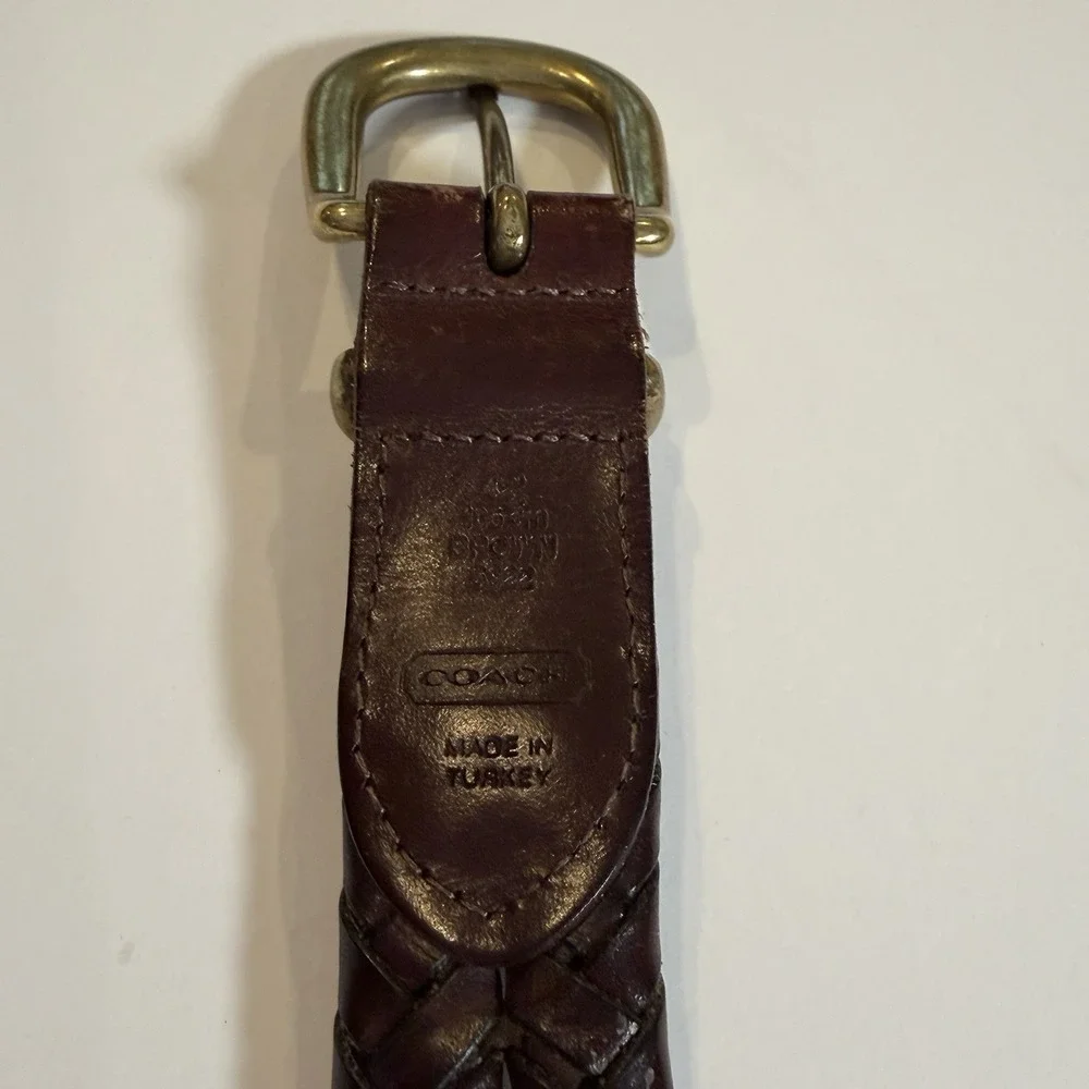 Coach Braided Leather Belt with Brass Buckle - Dark Brown